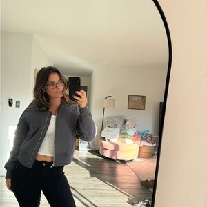 Grey quilted bomber jacket fall